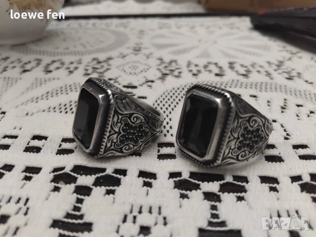 Голям красив мъжки пръстен неръждаема стомана с правоъгълен черен камък, снимка 7 - Пръстени - 52672263