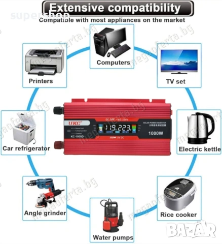 Инвертор 12V-220V 1000W UKC с Дисплей Преобразовател на Напрежението, снимка 9 - Аксесоари и консумативи - 54306029