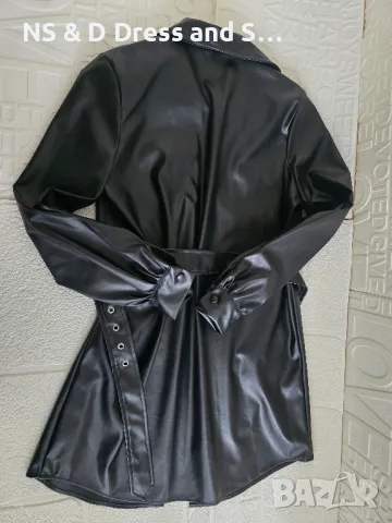 Дълга кожена риза рокля с колан, снимка 2 - Ризи - 49638951