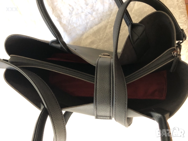 Черна кожена чанта, снимка 3 - Чанти - 51800188