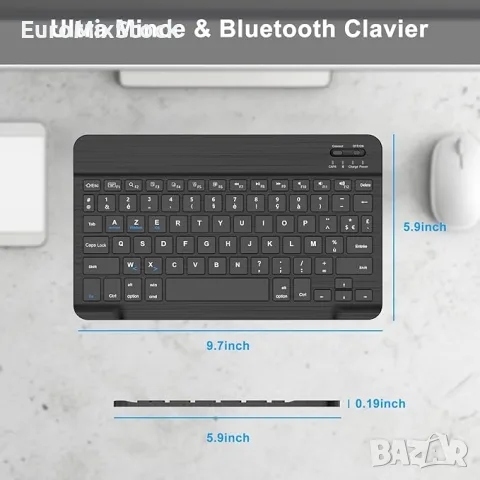 Ултра тънка безжична Bluetooth клавиатура Jademall, Презареждаема AZERTY подредба, снимка 3 - Клавиатури и мишки - 55911100