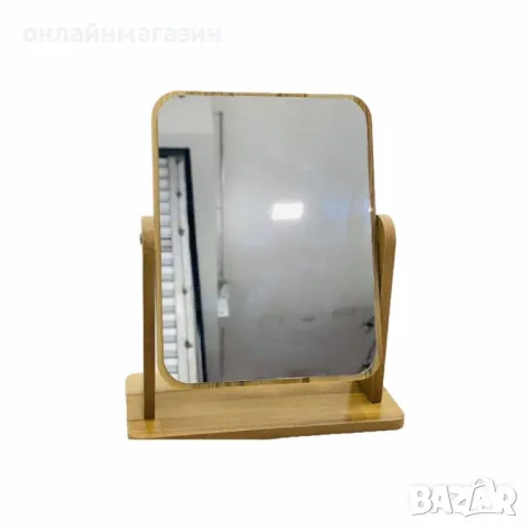 Стилно накланящо се дървено огледало с поставка, снимка 1