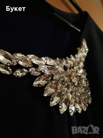 Официална тъмно синя рокля с кристали, снимка 4 - Рокли - 35265724