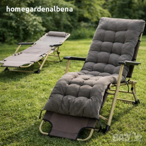 Сгъваем шезлонг с възглавница – Oxford 600D, стомана, 178×60×82 см, сив