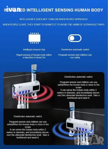 Намаление. комплект за баня - ултравиолетов стерилизатор за 4 четки и автоматичен диспенсър., снимка 4 - Други стоки за дома - 31086337