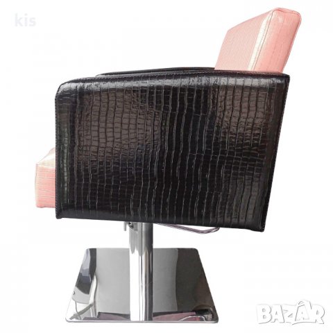 Луксозен фризьорски стол M90, черно и розово, еко крокодилска кожа, снимка 3 - Фризьорски столове - 32135073