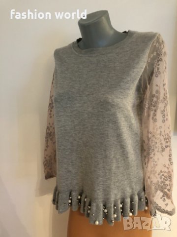 Дамска блуза с перли, снимка 1 - Блузи с дълъг ръкав и пуловери - 30809380