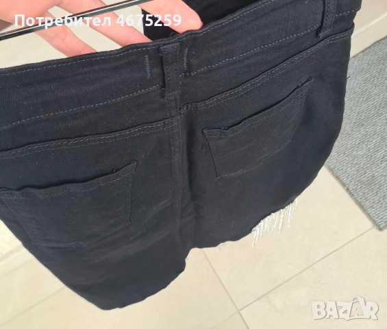 Черна дънкова пола с ресни от камъчета, снимка 2 - Поли - 52749256