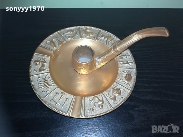 АНТИКА-свещник-лула/мед месинг-ВНОС ШВЕИЦАРИЯ, снимка 6 - Колекции - 29085428