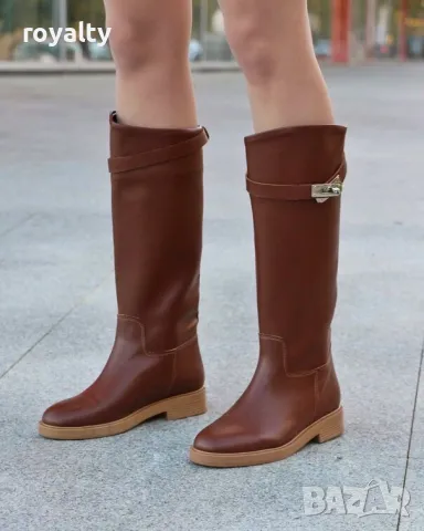 Равни ботуши - кафява кожа