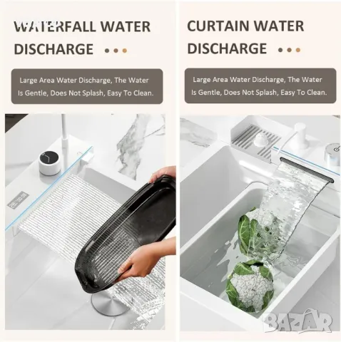 Модерна бяла мултифункционална кухненска мивка с двоен водопад, снимка 9 - Мивки - 47745954