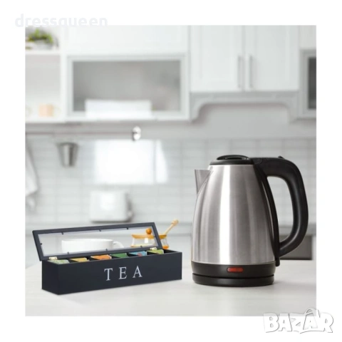 4662 Луксозна дървена кутия за чай с 6 отделения и прозрачен капак – Черен мат, снимка 2 - Други стоки за дома - 53902923