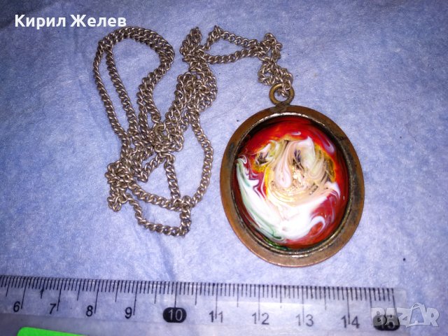 СТАРИНЕН МЕДЕН МЕДАЛЬОН УНИКАТ с ВЕНЕЦИАНСКО СТЪКЛО МУРАНО и ДЕБЕЛО ПОСРЕБРЕНА МЕДНА ВЕРИЖКА 36467, снимка 11 - Антикварни и старинни предмети - 39942128