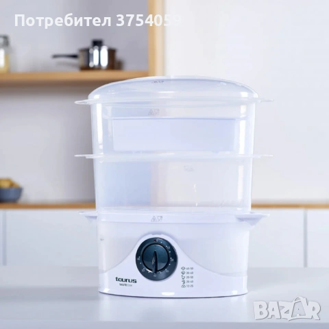 Уред за готвене на пара Taurus Salutecook 800W, 6 л, таймер 60 мин, 2 съда за готвене, съд за бял ор, снимка 4 - Други - 53179786