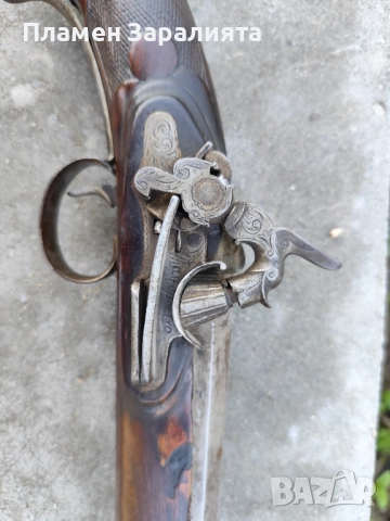 Автентична капсулна пушка с микелет и дамаскова цев, снимка 12 - Антикварни и старинни предмети - 52788304