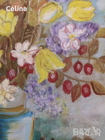 Великолепен Натюрморт Ваза с Цветя от Русенски Художник, снимка 5 - Картини - 31003181