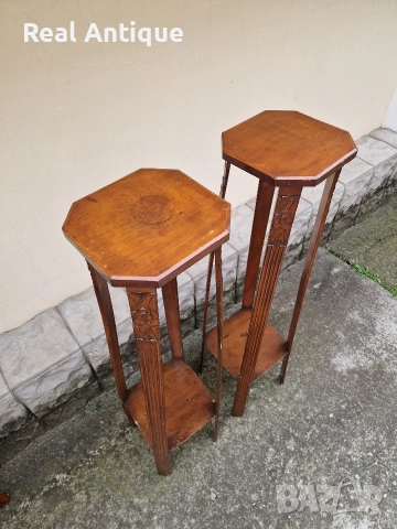 Чифт чудесни антикварни дървени високи масички цветарници , снимка 7 - Антикварни и старинни предмети - 52647833