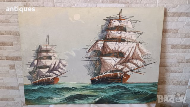 Картина "Кораби" - маслени бои на платно - 70/50см, снимка 1 - Антикварни и старинни предмети - 39423372