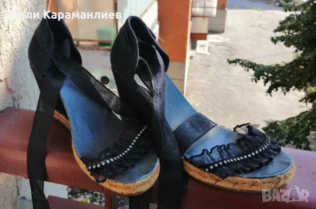 Испански сандали на платформа с ефектни камъни и тюл , снимка 2 - Сандали - 29645749