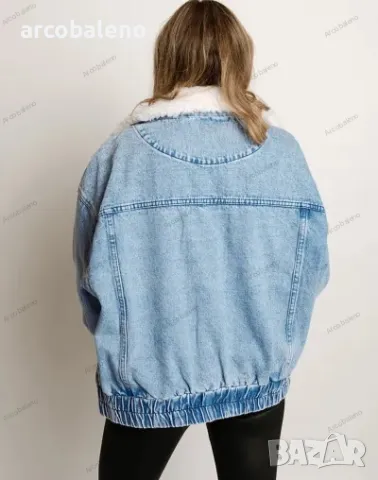 Дамско есенно и зимно дънково свободно яке с голям ревер и двоен джоб. Ватирано яке, снимка 5 - Якета - 47629288