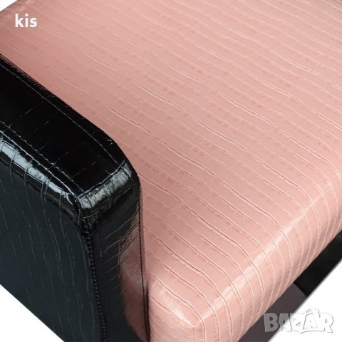 Луксозен фризьорски стол M90, черно и розово, еко крокодилска кожа, снимка 6 - Фризьорски столове - 32135073