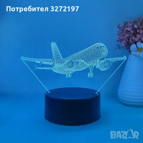 Холограмна 3D LED лампа Пътнически Самолет,RGB Седемцветен Интелигентен Контрол,USB, снимка 7 - Настолни лампи - 49513996