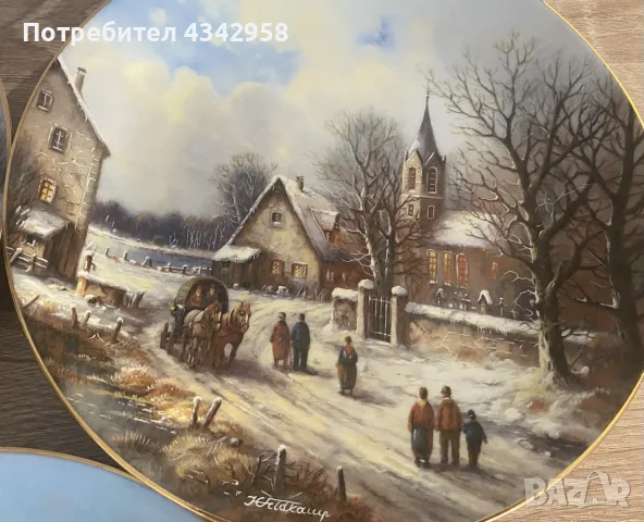 🇩🇪 Колекционерски порцеланови чинии Tirschenreuth – „Weihnachtliche Landschaften“, снимка 5 - Други ценни предмети - 55848489