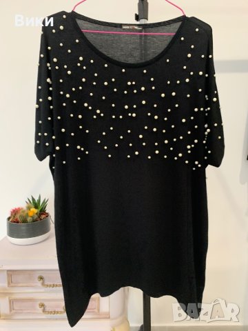 Асиметрична блуза с перли размер L/XL, снимка 2 - Блузи с дълъг ръкав и пуловери - 44259799