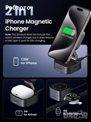 2в1 Зарядна станция Ugreen, снимка 2 - Оригинални зарядни - 52959602