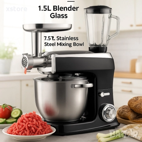 Кухненски робот 3 в 1 Royalty Line RL-PKM2100BG BLACK - 2100W Max, 7.5L купа, 1.5L блендер, снимка 3 - Кухненски роботи - 52698722