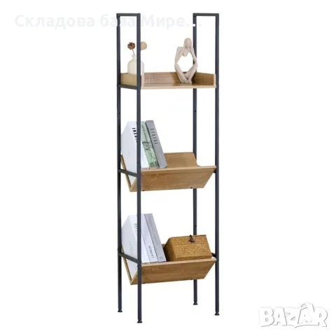 Етажерка метална конструкция и дърво, 3 рафта, 40x27x150см, снимка 1