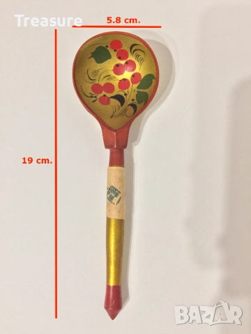 Дървена лъжица Хохлома 19 см., снимка 2 - Антикварни и старинни предмети - 40953413