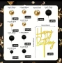 Комплект черни златисти топчета от стиропор с топер "Happy birthday" за декорация на торта , снимка 2