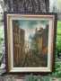Красива Стара Картина Уличен Пейзаж Живопис Маслени Бои Дървена Рамка, снимка 1