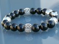 Дамска Гривна от 10 мм Натурален Черен Турмалин и Неръждаема Стомана, Ръчна изработка Стреч, снимка 8