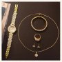 Луксозен комплект с часовник гривна колие пръстен и обеци, снимка 6