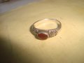 СТАРИНЕН СРЕБЪРЕН с ЧЕРВЕН КЕХЛИБАР АРТ ДЕКО ПРЪСТЕН СРЕБРО 925 с 3 МАРКИРОВКИ и МАРКАЗИТИ 27192, снимка 13