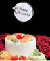 Happy Birthday бяла основа пластмасов топер табела украса за торта рожден ден декор
