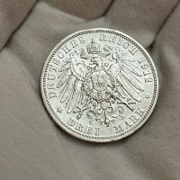 3 марки 1912 г, Германия / Прусия - сребърна монета, снимка 1 - Нумизматика и бонистика - 40261128