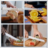 Нов остър нож за хляб сладкиши от неръждаема стомана дървена дръжка, снимка 5 - Прибори за хранене, готвене и сервиране - 36603448