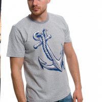 Нова мъжка сива тениска с трансферен печат Голяма котва, морска, снимка 12 - Тениски - 29954045