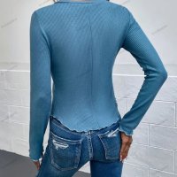 Дамска едноцветна блуза с дълги ръкави с рипсови копчета, 2цвята - 023, снимка 6 - Блузи с дълъг ръкав и пуловери - 40052901