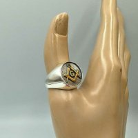 Масонски сребърен пръстен с 24 Карата позлата, масонски знаци, снимка 10 - Пръстени - 31590540