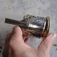 Руски сребърен подстакан чаша ниело позлата сребро 875, снимка 7 - Колекции - 38742024