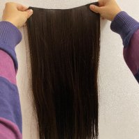 Екстеншън права кестенява коса ред с клипси 55см синтетика, снимка 2 - Продукти за коса - 38989816