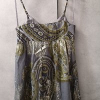 Бутикова Рокля от Естествена коприна, нова, сиво и златно, размер L, снимка 5 - Рокли - 42472238