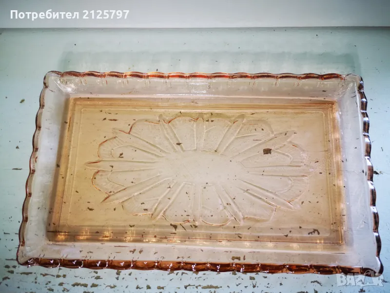 Старо стъклено плато, чиния. Цветно стъкло, снимка 1