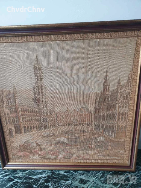 Гент-Брюксел 54см/2бр стари финни белгийски гоблени/средновековен градски пейзаж/дървена рамка, снимка 1
