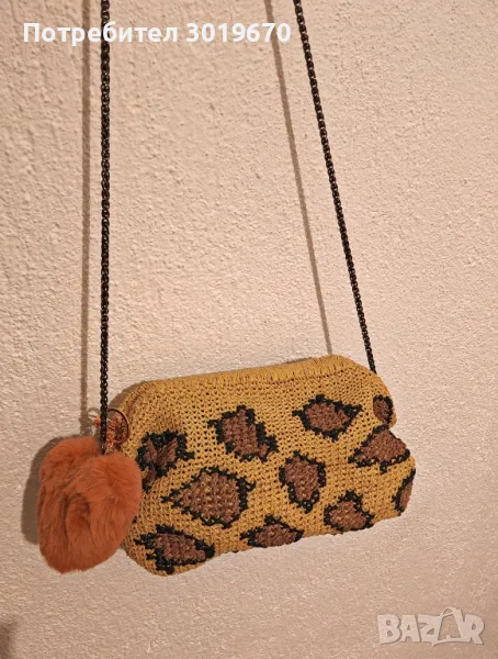 леопардова плетена чанта, снимка 1