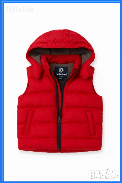 Оригинална жилетка Timberland – 9 месеца / 71 см, червена с топла подплата, снимка 1